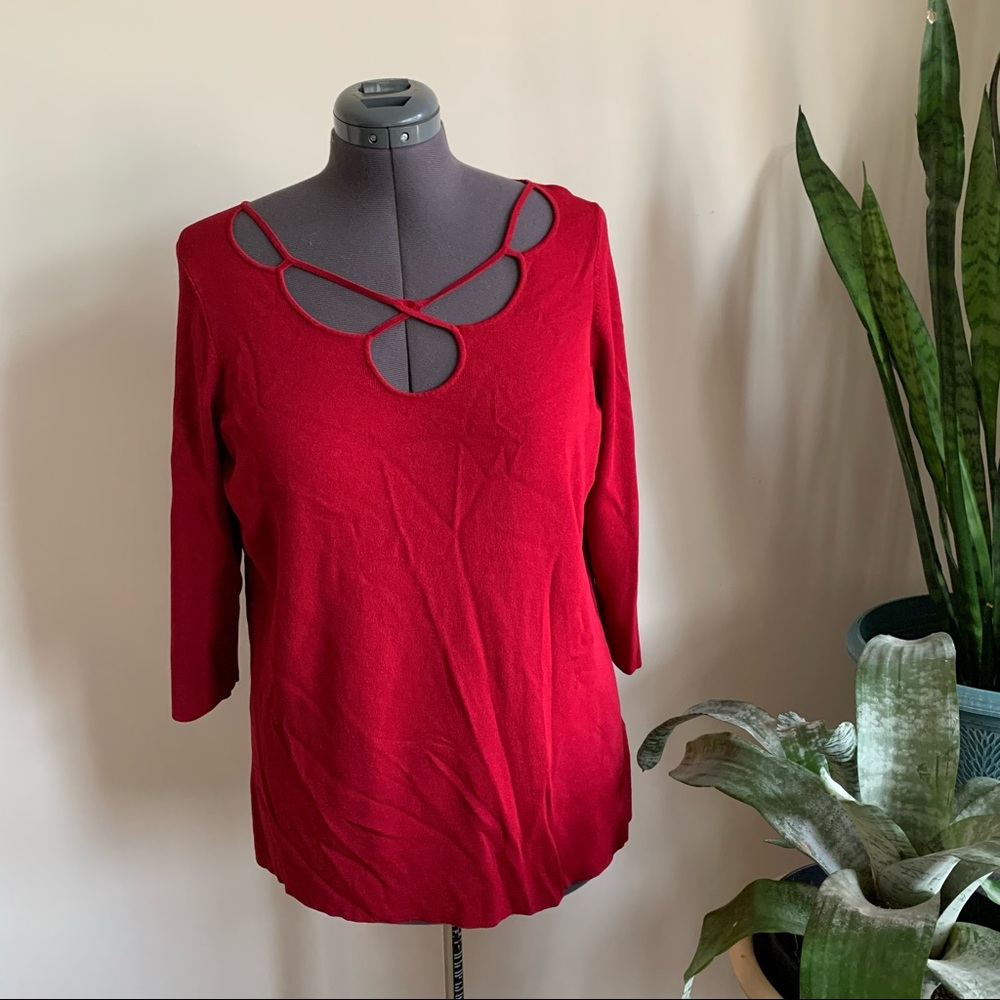 Addition Elle strappy red 3/4 sleeve top size 2X